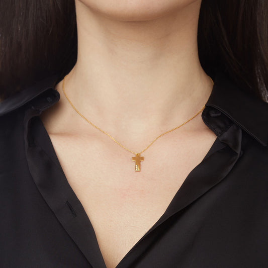 Gold cross 18KT Yellow Gold with three brilliant cut diamonds. Product Code: 339ST01Y.