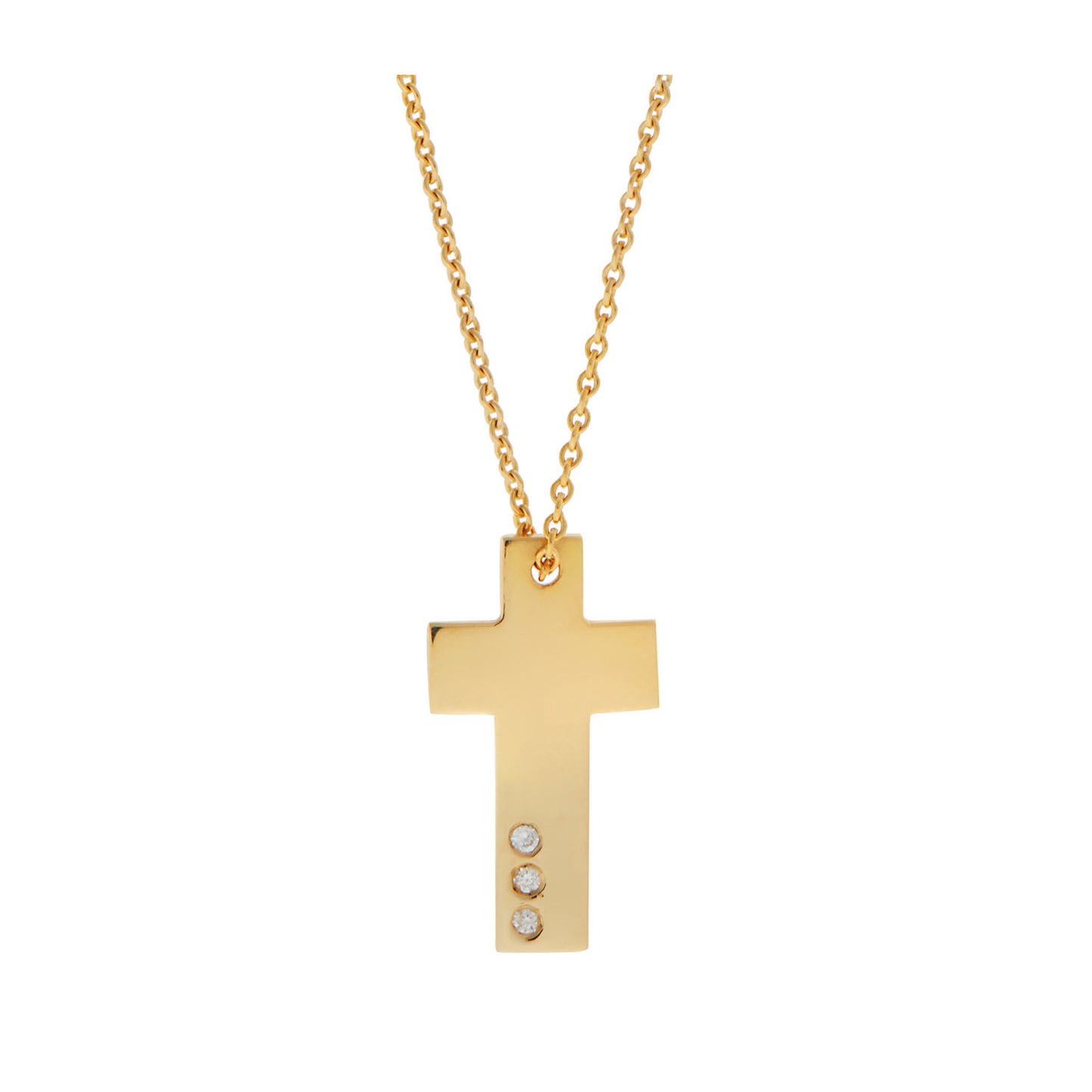 Gold cross 18KT Yellow Gold with three brilliant cut diamonds. Product Code: 339ST01Y.