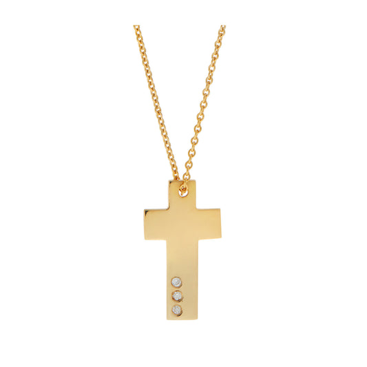 Gold cross 18KT Yellow Gold with three brilliant cut diamonds. Product Code: 339ST01Y.