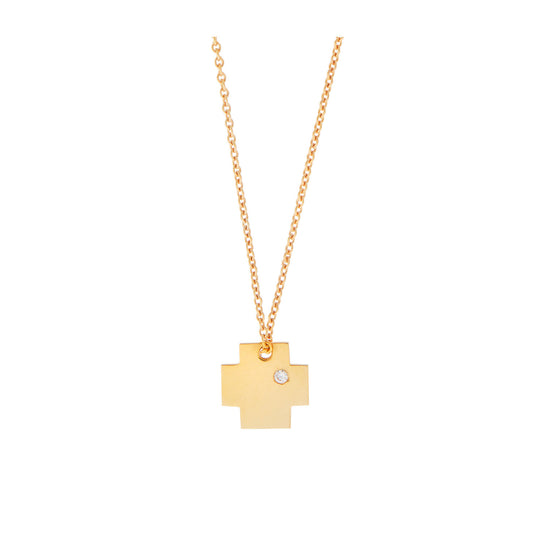 Gold cross 18kt Yellow Gold with one brilliant cut diamond. Product Code: 348ST04Y.