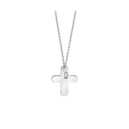 Cross with a baguette diamond and chain  18kt white gold.  Product Code: 352ST05W.