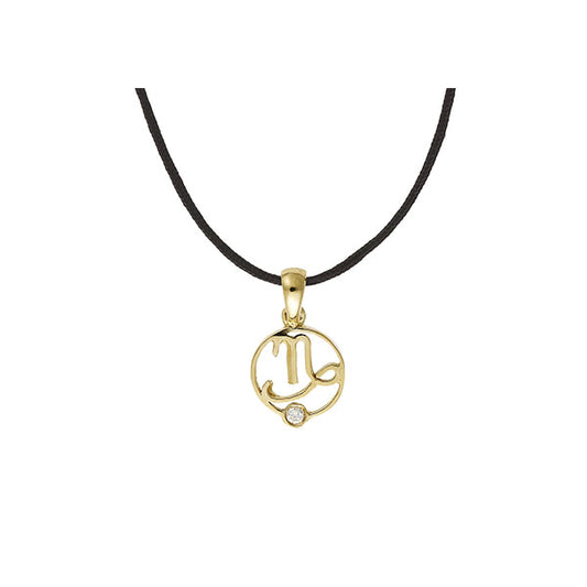 Capricorn 18KT yellow gold charm pendant on a cord, set with a brilliant cut diamond. Product code:403MEZOD