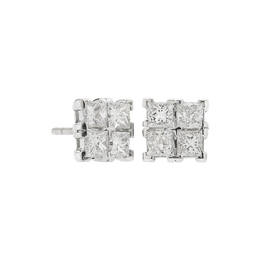 Diamond earrings in 18 carat white gold with princess cut diamonds.   Product Code : 469SW021