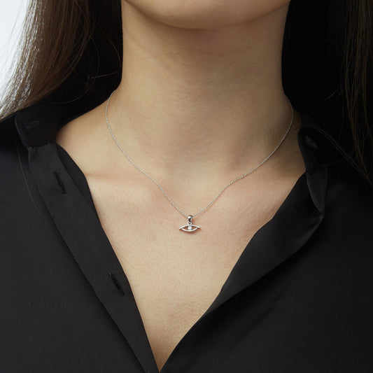 Pendant "Lucky Eye "18KT White Gold with a Brilliant cut Diamond on a Chain. Product Code: 374ME001W.