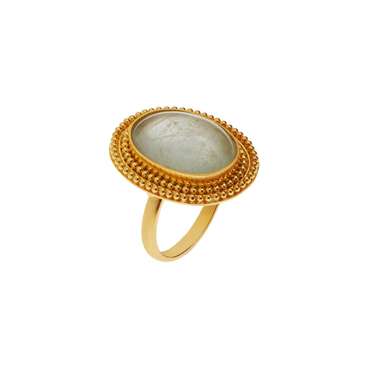 Handmade ring 18KT yellow gold inspired by Byzantium with an  aquamarine stone.