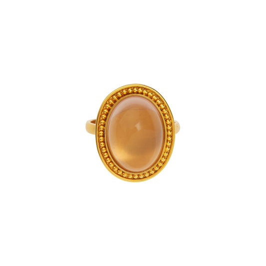Handmade ring in 18KT yellow gold inspired by Byzantium with a rose quartz stone.