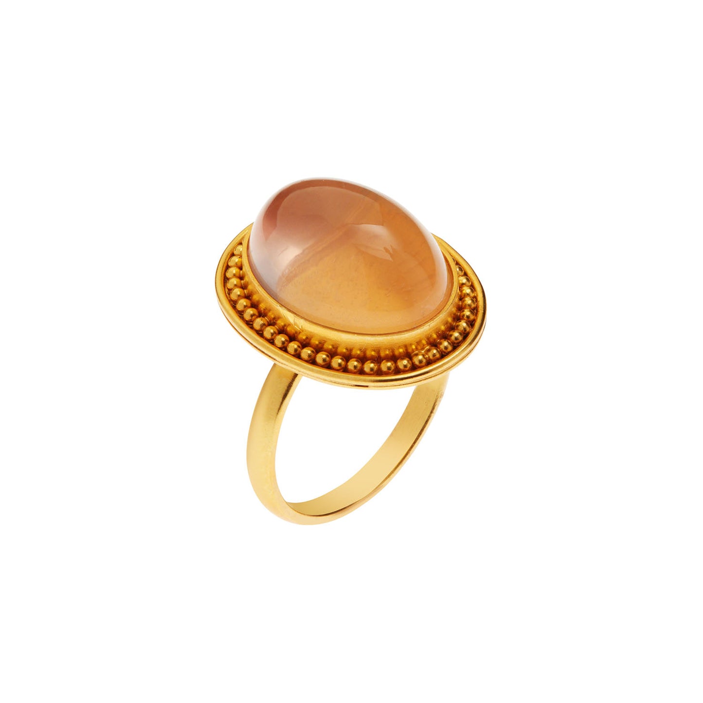 Handmade ring in 18KT yellow gold inspired by Byzantium with a rose quartz stone.