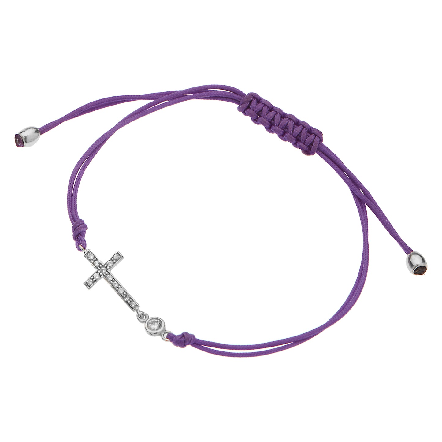 Brilliant cut Diamonds Cross Cord Bracelet 18KT White Gold. Product Code : 498BW90KPD.