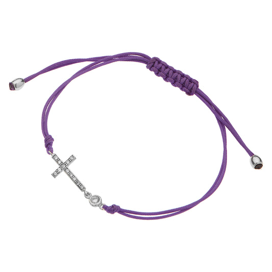 Brilliant cut Diamonds Cross Cord Bracelet 18KT White Gold. Product Code : 498BW90KPD.