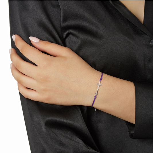 Brilliant cut Diamonds Cross Cord Bracelet 18KT White Gold. Product Code : 498BW90KPD.