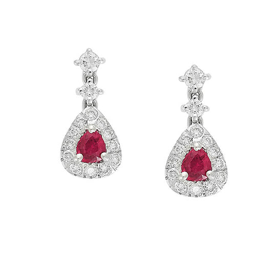 Ruby and diamond drop earrings, 18 carat white gold. Product Code : 852SK43R