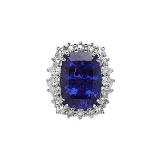 Tanzanite and diamond ring 18 carat white gold.
