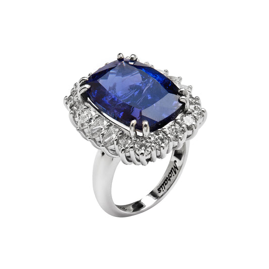 Tanzanite and diamond ring 18 carat white gold.