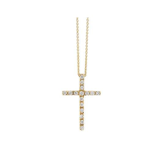 Diamond cross 18KT yellow gold on a chain. Product Code: 296ST092YM.