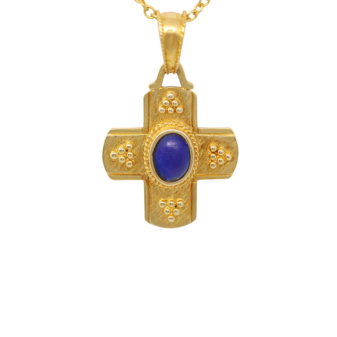 Handmade yellow 14K Lapis cross Product Code: 425ST30