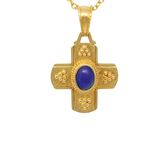 Handmade yellow 14K Lapis cross Product Code: 425ST30