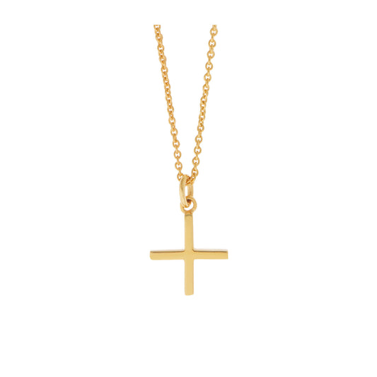 Minimal cross with chain 18 carat yellow gold.  Product Code: 428ST021S.