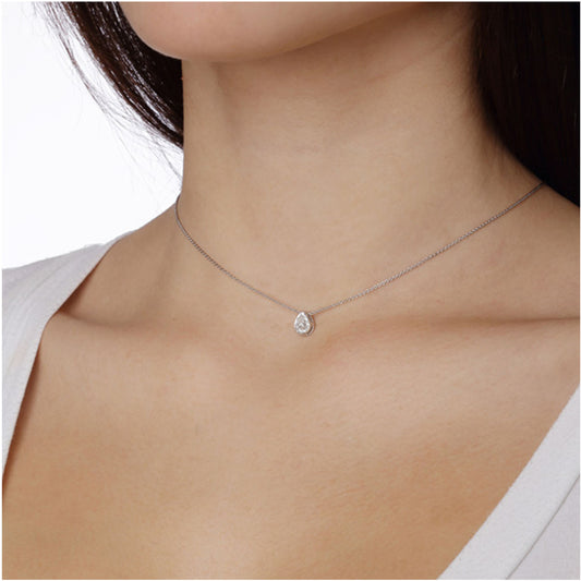 Necklace Pendant 18KT White Gold with a Pear cut Diamond Solitaire and Brilliant cut Diamonds.  Product Code : 462ME022W