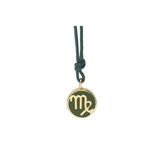 Virgo 18 carat yellow gold pink enamelled charm.