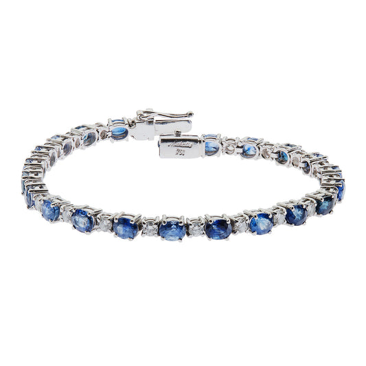 Diamond and sapphire tennis bracelet in 18 carat white gold.   Product Code : 467BA01S