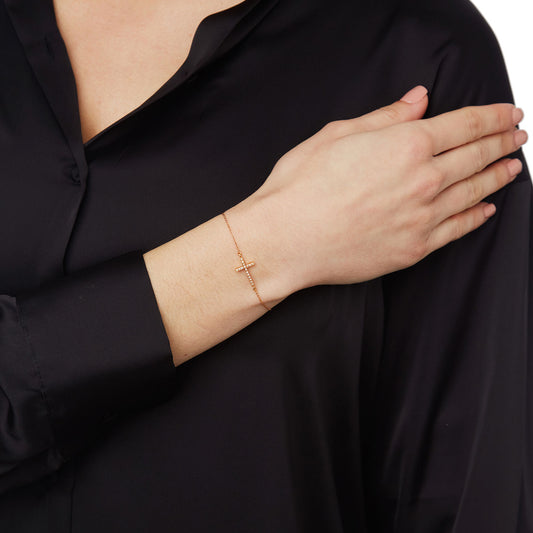 Cross diamond chain bracelet 18 carat pink gold.   Product Code : 475B092PKD