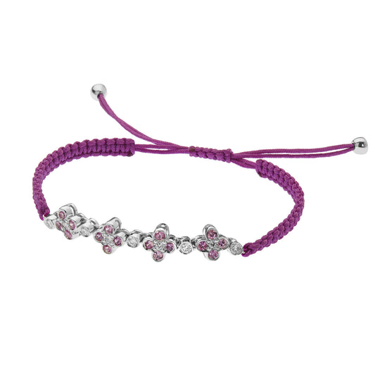 Brilliant cut Diamond and Pink Sapphire Cord Bracelet 18KT White Gold. Product Code : 489BA89