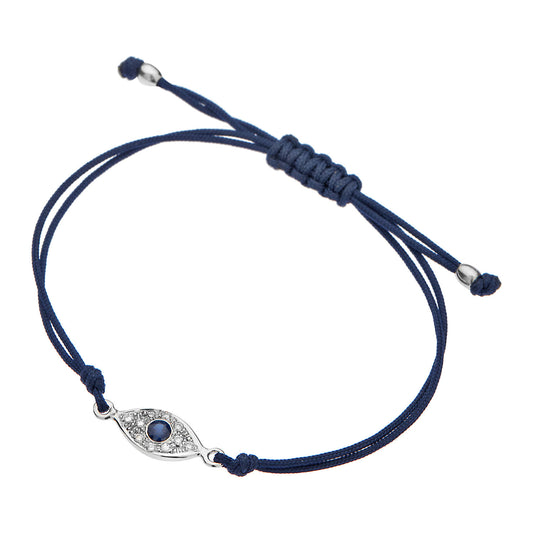 Lucky Eye Brilliant Diamonds and Sapphire Cord Bracelet 18KT White Gold.