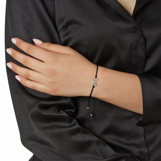 Butterfly Brilliant cut Diamond Cord Bracelet 18KT White Gold. Product Code : 496BW043
