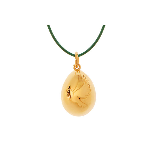 Handmade Silver Gold Plated Egg Pendant with Cord illustrating the Lucky Symbol of Dove. Κωδικός:76MABPEL
