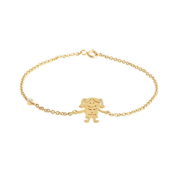 "Little girl" 18-carat yellow gold charm bracelet with a diamond.