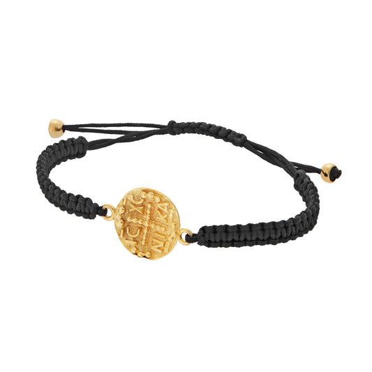 Konstantinato, Bracelet  14KT Yellow Gold with Cord. Product Code: 500B8-476.