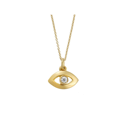 Pendant "Lucky Eye "18KT Yellow Gold with a Brilliant cut Diamond on a Chain.