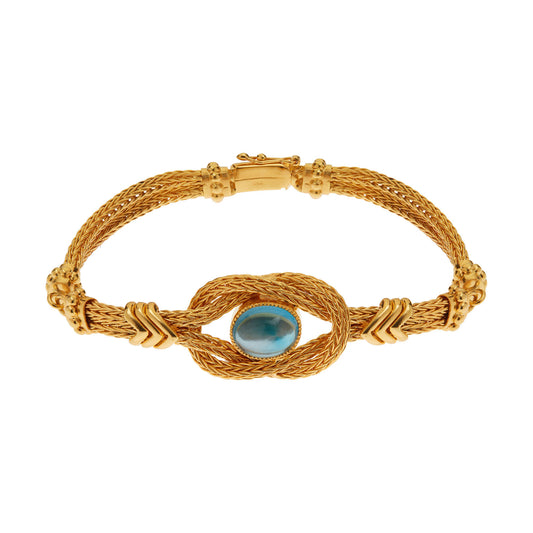 Handmade Bracelet 18KT yellow gold with Blue Topaz inspired by Ancient Greece