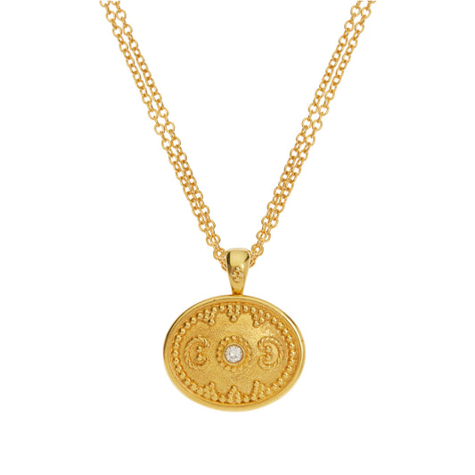 Handmade pendant  18KT yellow gold inspired by Byzantium with a Brilliant cut Diamond