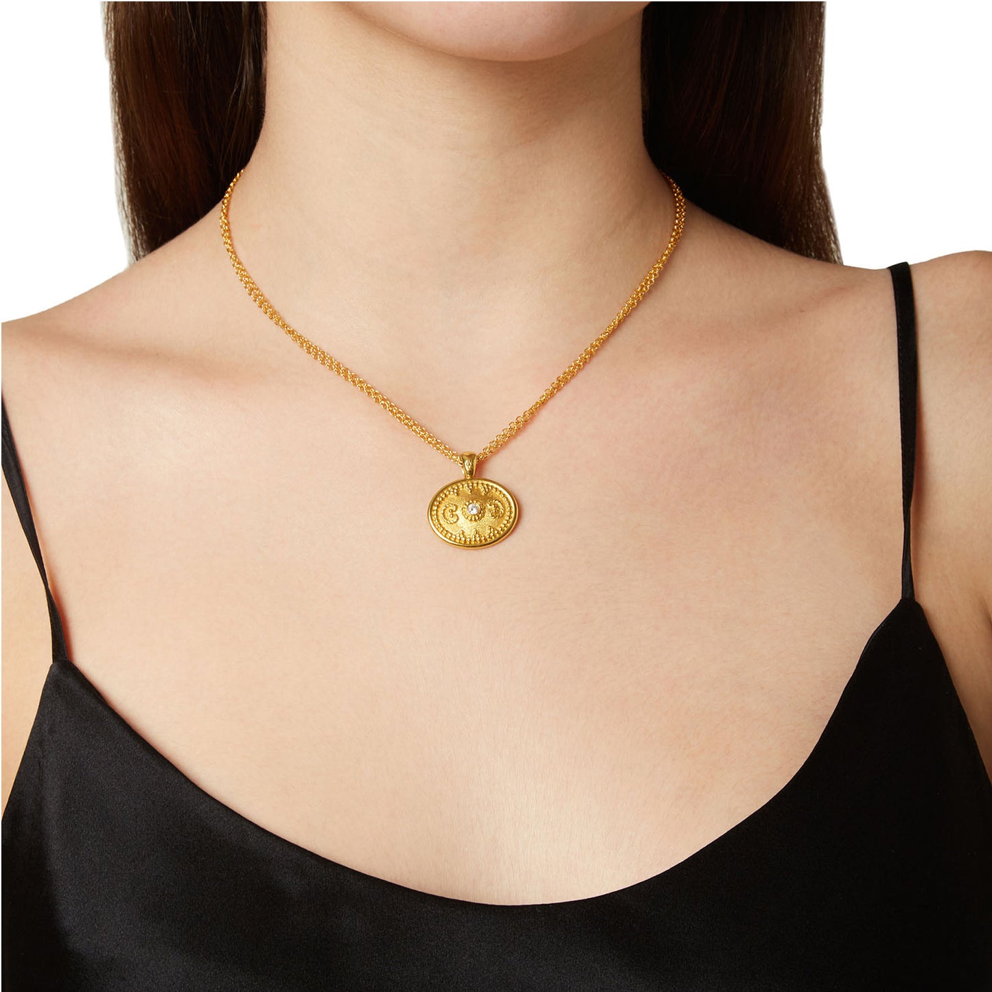 Handmade pendant  18KT yellow gold inspired by Byzantium with a Brilliant cut Diamond