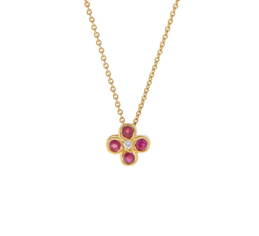 Ruby and Diamond Cross 18KT Yellow Gold on a Chain. Product Code: 536ME79.