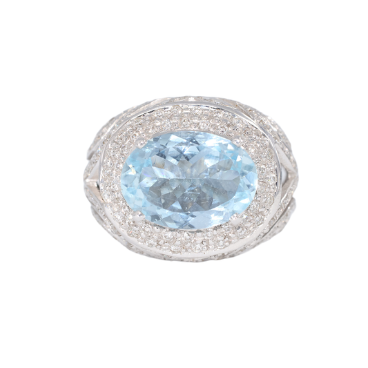 Aquamarine white gold 18K ring with diamonds