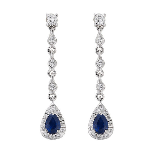Sapphires and diamond drop earrings, 18 carat white gold.   Product Code : 803SK23WSKP