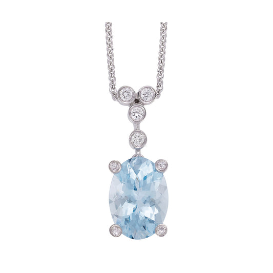 Necklace Pendant 18KT White Gold with Αquamarine and Brilliant cut Diamonds.  Product Code : 583MEAQ33KP