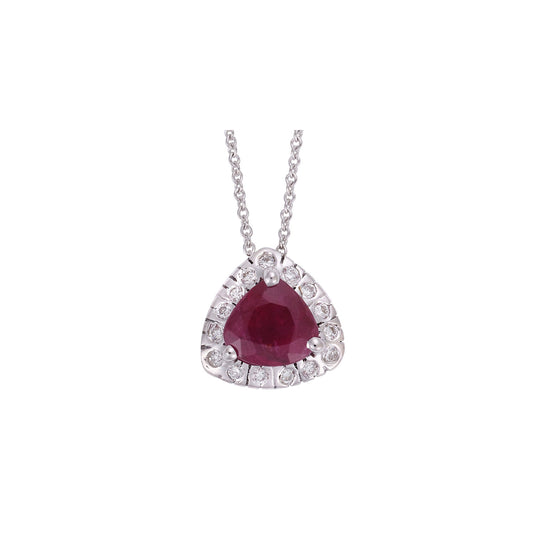 Necklace Pendant 18KT White Gold with a Trillion cut Ruby and Brilliant cut Diamonds. Product Code : 585MW26R