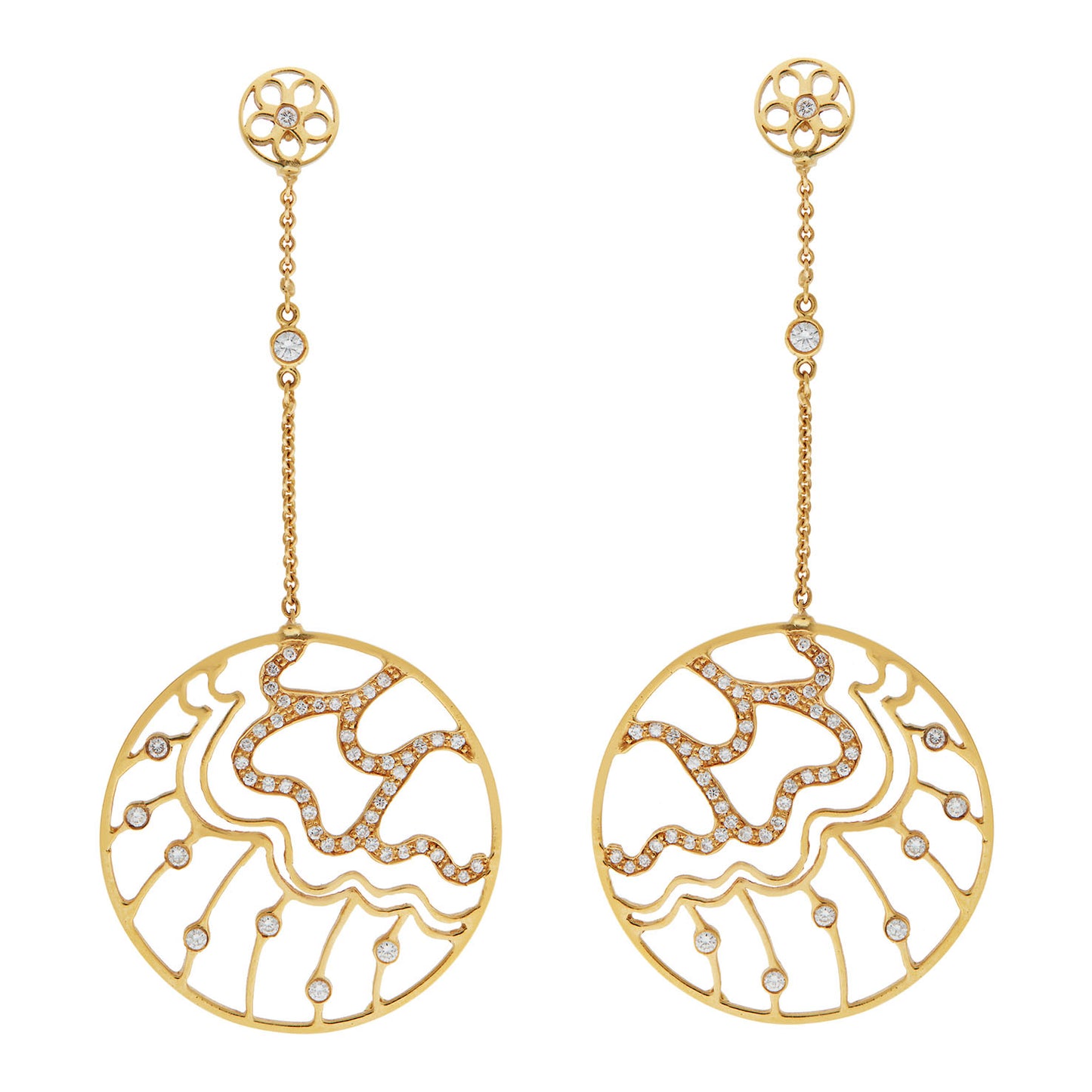 Drop gold and diamond earrings in 18 carat yellow gold.   Product Code : 596SK9002