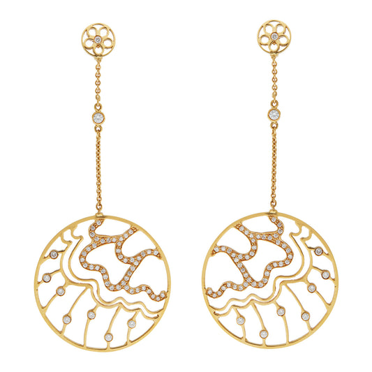 Drop gold and diamond earrings in 18 carat yellow gold.   Product Code : 596SK9002