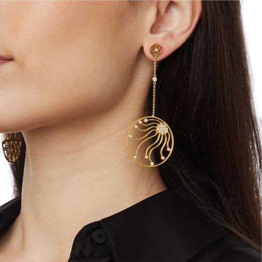 Drop gold and diamond earrings in 18 carat yellow gold.   Product Code : 597SK9001