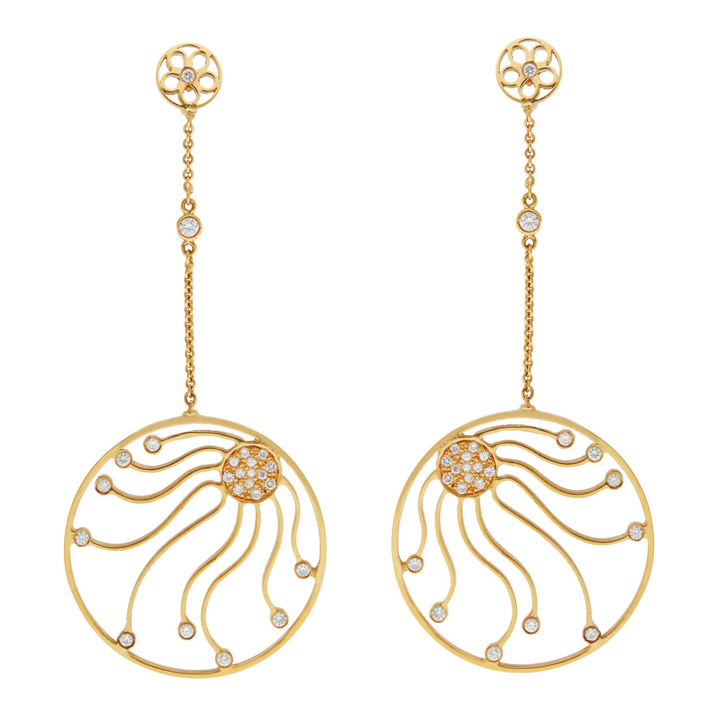 Drop gold and diamond earrings in 18 carat yellow gold.   Product Code : 597SK9001