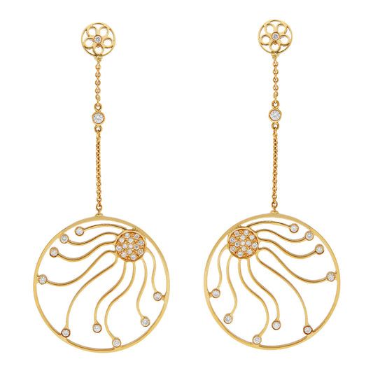 Drop gold and diamond earrings in 18 carat yellow gold.   Product Code : 597SK9001