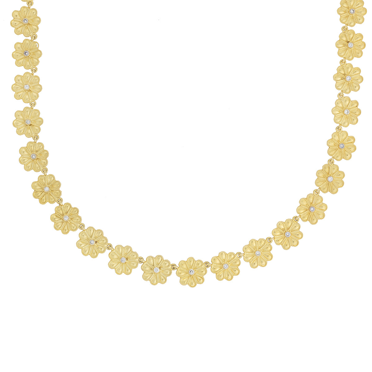 Flower 18 carat yellow gold and diamond necklace.  Product code: 304NE1040
