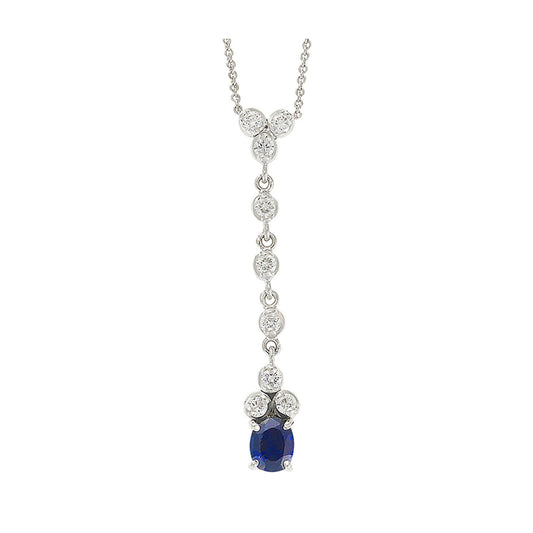 Necklace Pendant 18KT White Gold with Oval cut Sapphire and Brilliant cut Diamonds.  Product Code : 627MW39S