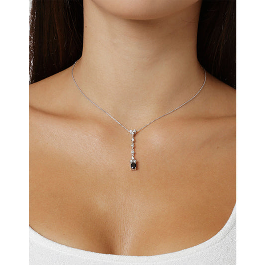 Necklace Pendant 18KT White Gold with Oval cut Sapphire and Brilliant cut Diamonds.  Product Code : 627MW39S