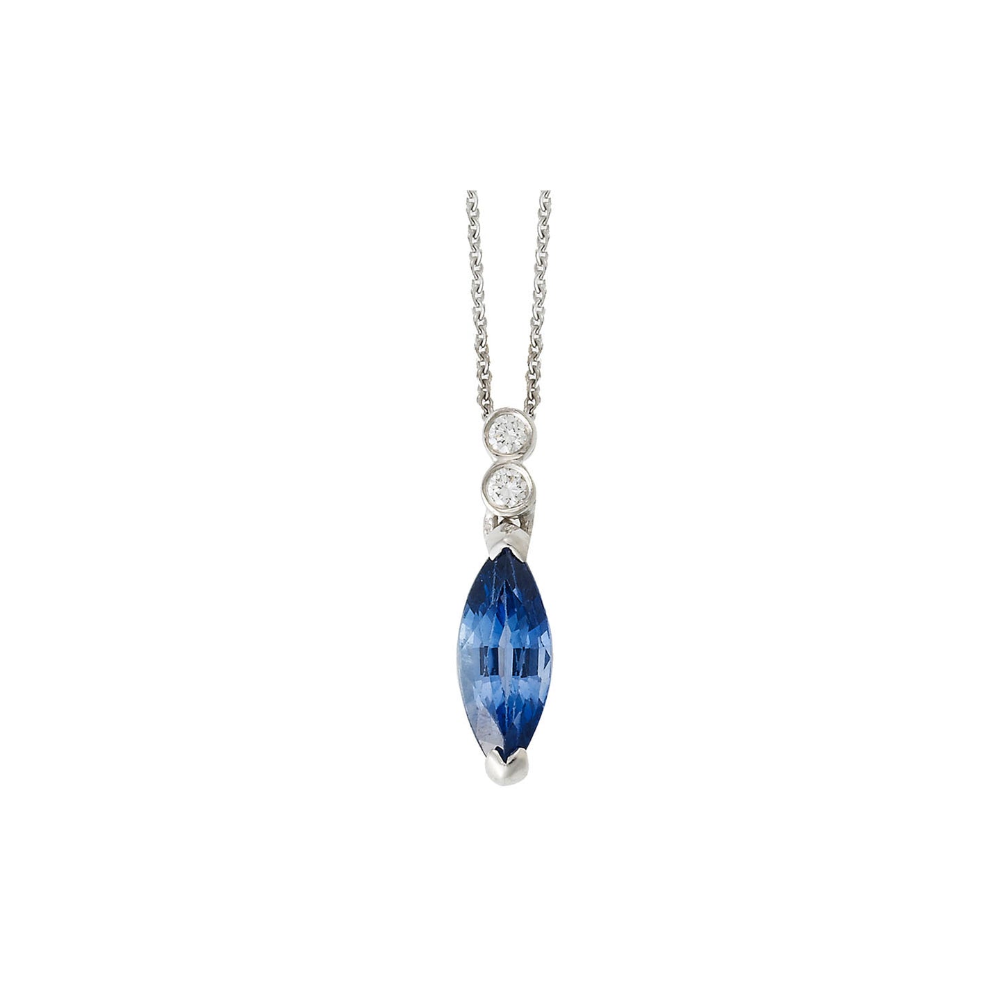 Necklace Pendant 18KT White Gold with a Marquise cut Sapphire and Brilliant cut Diamonds. Product Code : 636MW37S