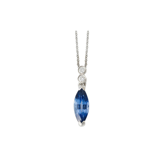 Necklace Pendant 18KT White Gold with a Marquise cut Sapphire and Brilliant cut Diamonds. Product Code : 636MW37S